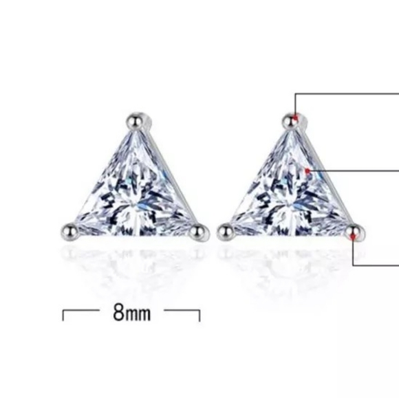 NEW 925 Sterling Silver Diamond Triangle Earrings - Picture 5 of 6